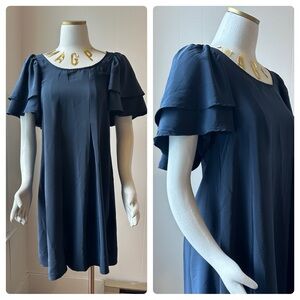 H&M Navy Ruffle / Flutter Sleeve Babydoll Dress